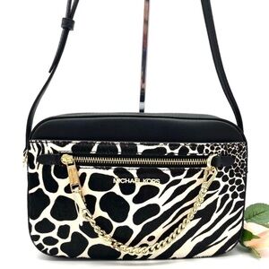 Michael Kors Large EW Zip Chain Crossbody Bag Black/White